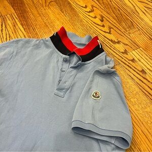 Moncler Maglia Polo Manica Corta Blue Short Sleeve Polo Shirt Logo Flip Collar